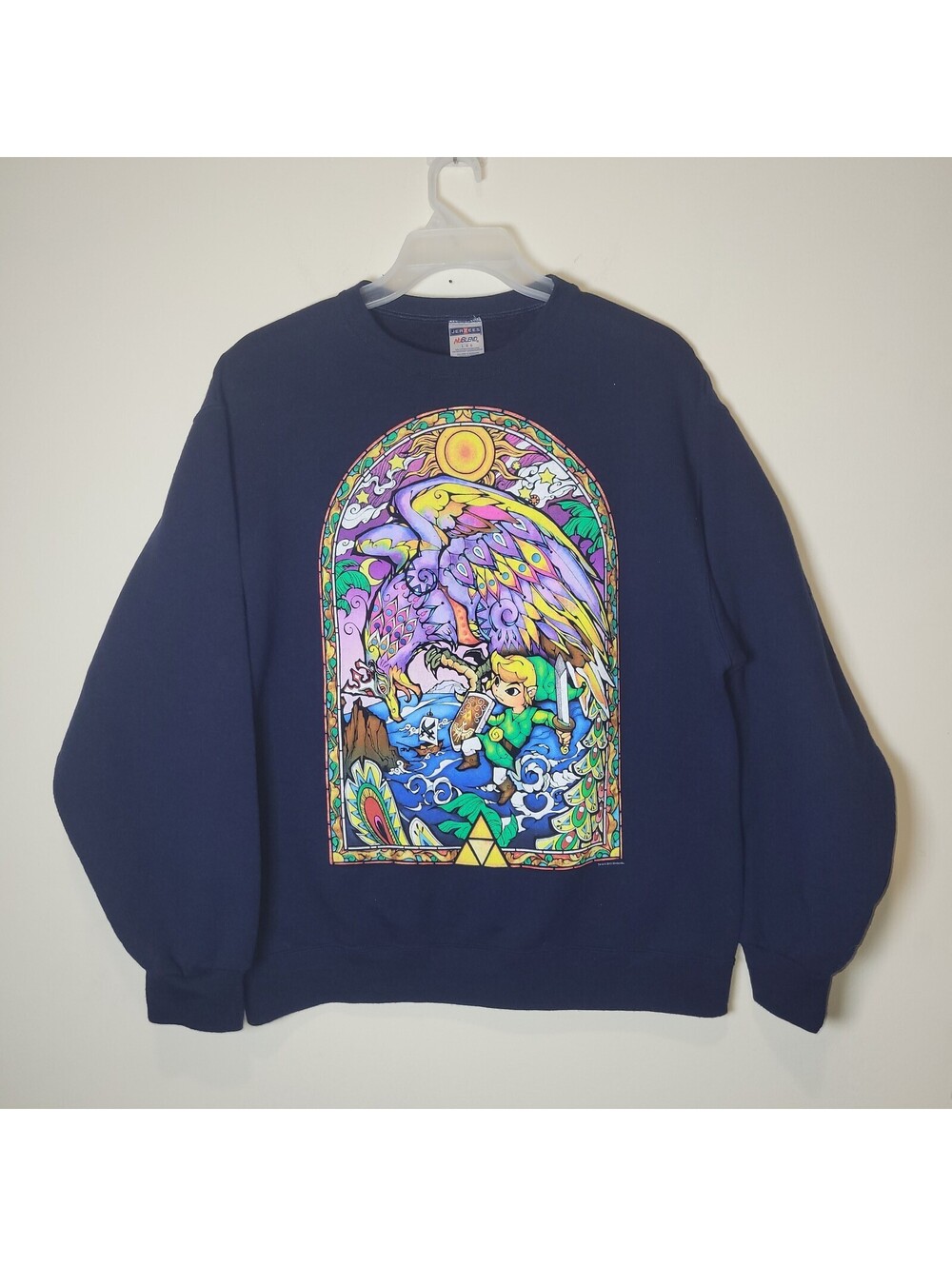 Legend of Zelda Link Loftwing Stained Glass Crewneck 2015 Sweatshirt Navy L